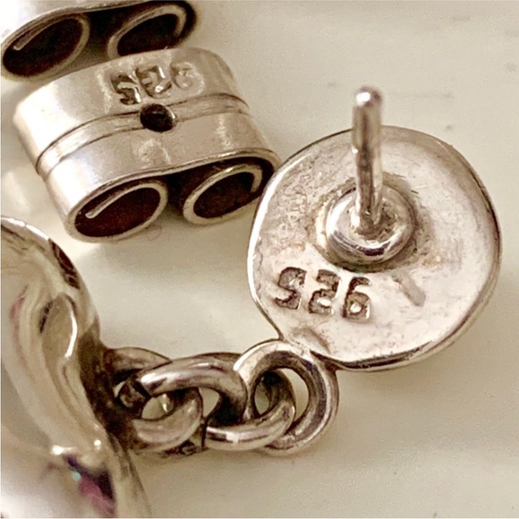 Vintage Solid Sterling Silver Puff Heart Earrings - Picture 7 of 13